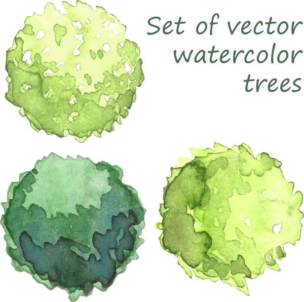 Set of watercolor trees, top view, vector — Stock Vector