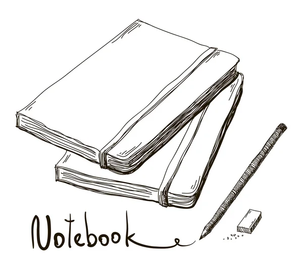 Defter kalem ve silgi, vektör ile kroki