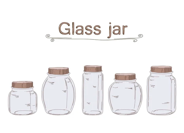 Conjunto de frascos de vidrio blanco dibujado a mano, vector — Vector de stock