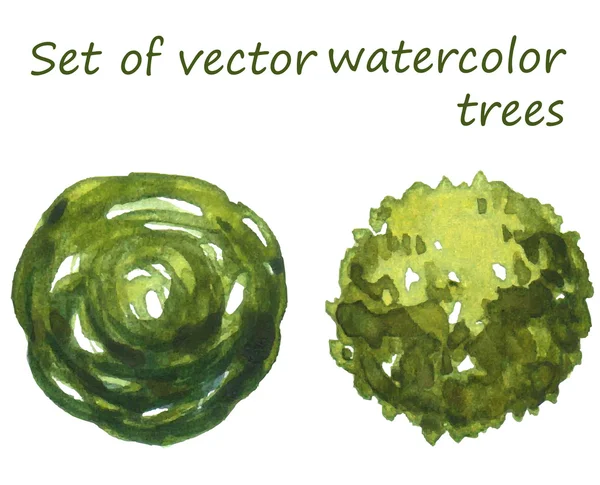 Conjunto de árboles de acuarela, vista superior, vector — Vector de stock