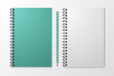 Gerçekçi siyah defter kalem ve şablon boşlukları, vektör ile