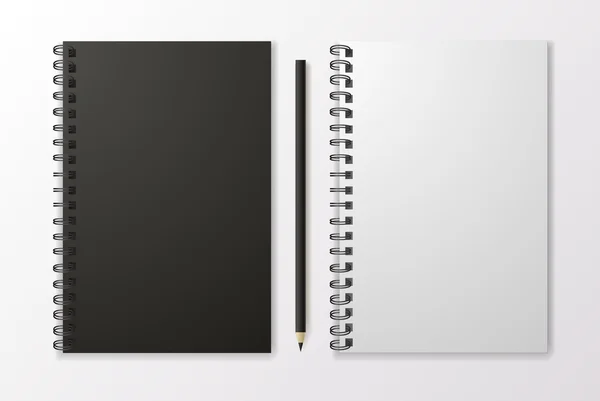 Gerçekçi siyah defter kalem ve şablon boşlukları, vektör ile