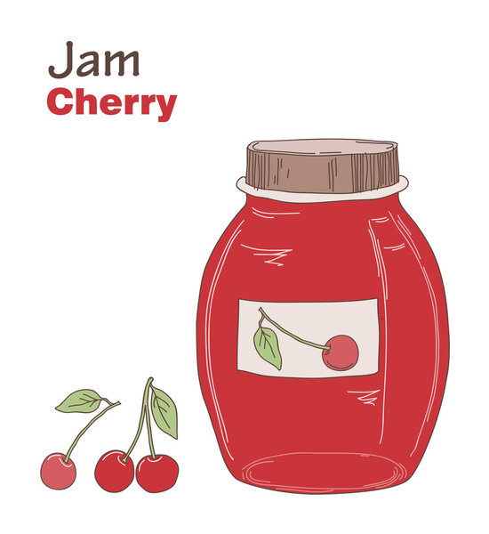 Cherry jam in jar, vector