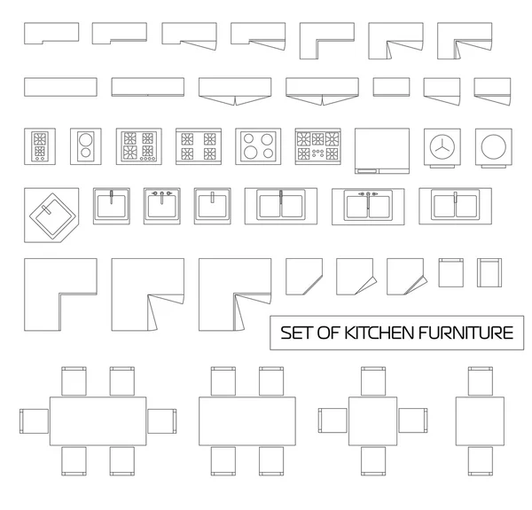 Set of kitchen furniture, top view, vector — Stock Vector