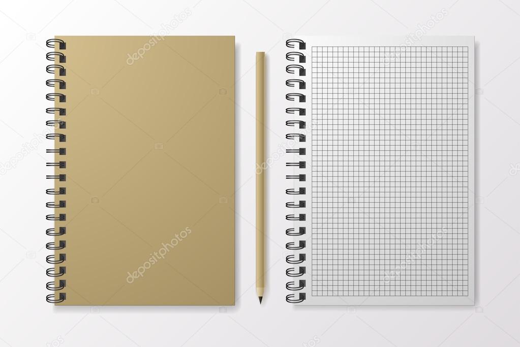 Realistic black notebook with pencil and template blanks, vector
