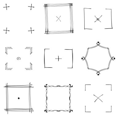 Dokuz kare siyah doodle kare kümesi.