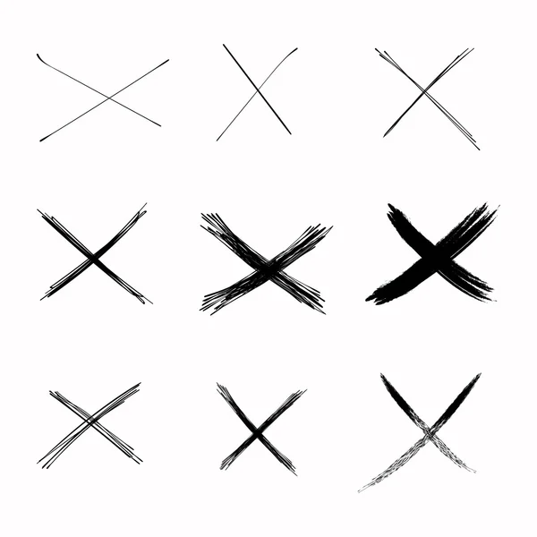 Set Vector Abstract Sketch Black Crosses — Stock Vector