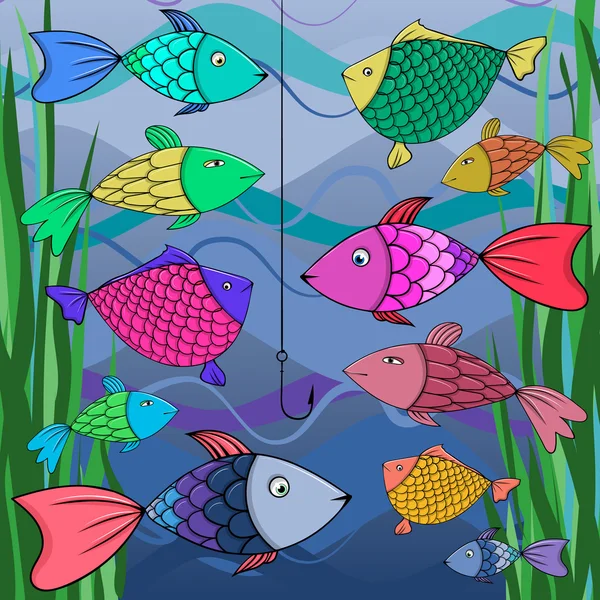 Ilustración de muchos peces . — Vector de stock