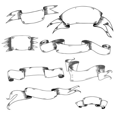 Vintage şerit afiş, el çekilmiş seti