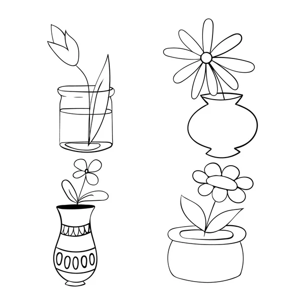Saksı bitkiler ayarla, vektör çizim çiçek tencere