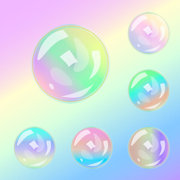 Set of multicolored transparent glass spheres on a plaid background