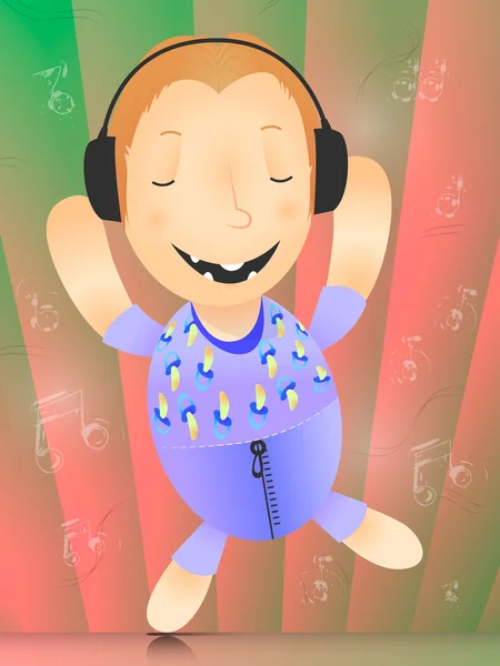 Lindo niño escuchar la música y bailar — Vector de stock