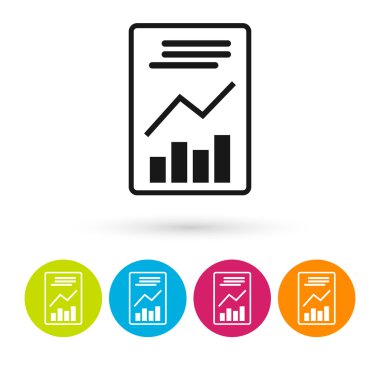 Metin dosya işareti simgesi. Grafik sembolü ile belge ekleyin. Muhasebe. Yuvarlak renkli 11 düğmeleri. Vektör