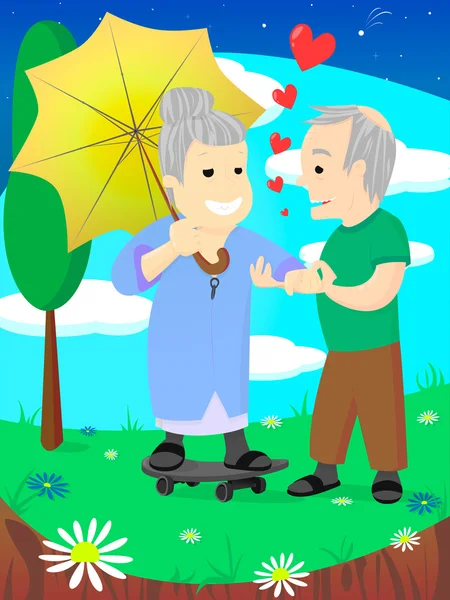 Familia vieja, pareja de ancianos enamorados, celebrar la fecha de la boda — Vector de stock