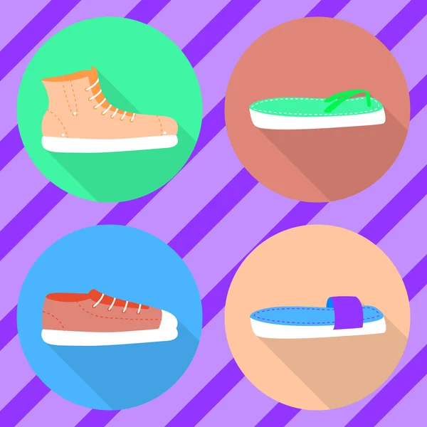 Векторные различные типы летней обуви. Flat2 — стоковый вектор