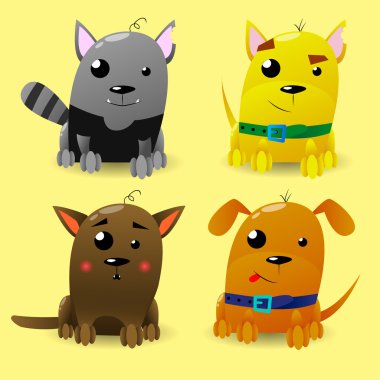 Kedi ve köpek karakter. Vektör çizim tarz çizgi film.