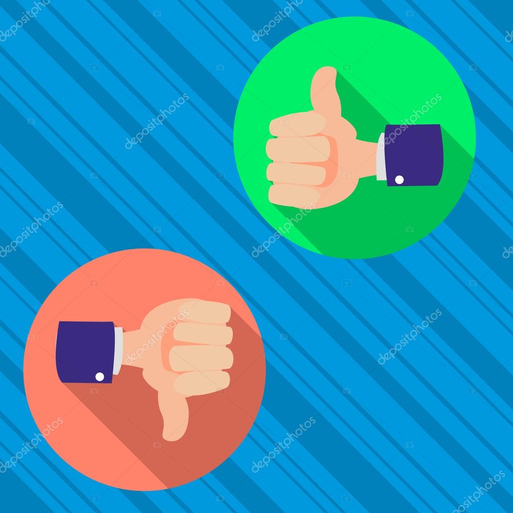 Thumbs up and thumbs down, like and dislike concept vector flat