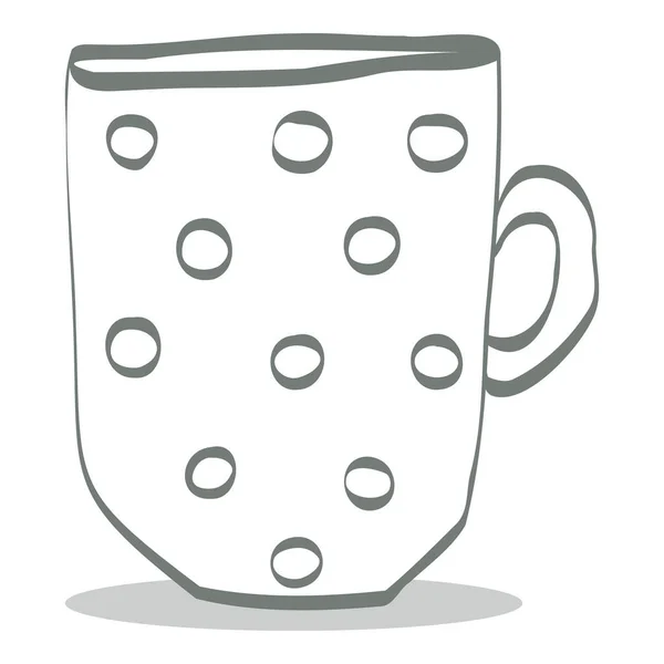 Eine Tasse Tee mit gepunktetem Muster und Herzen. Eine Tasse Kaffee, Dampf mit Herz. Handgezeichnete Vektorillustration im Doodle-Stil, isoliert. — Stockvektor