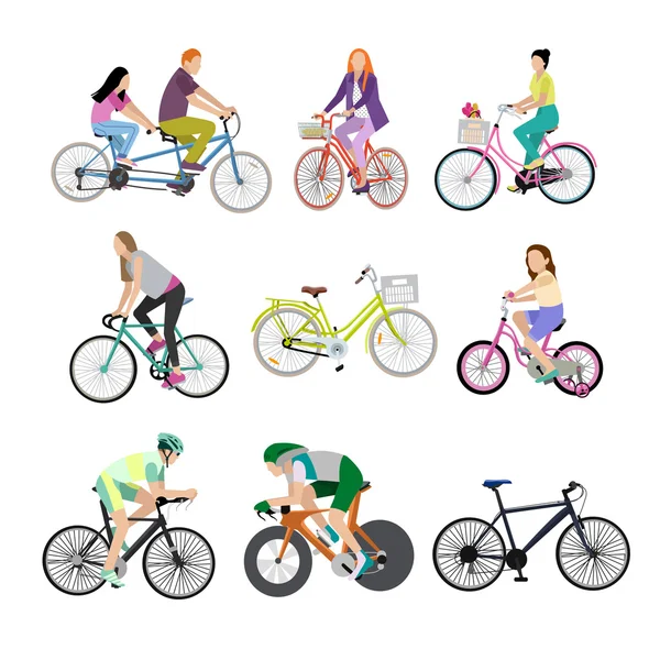 Personnes à bicyclette, fond blanc . — Image vectorielle