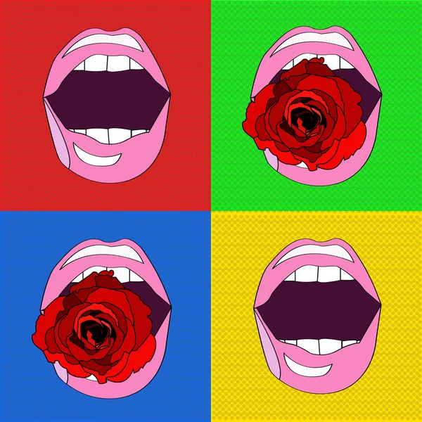 Labbra rosa sexy, nello stile della pop-art — Vettoriale Stock