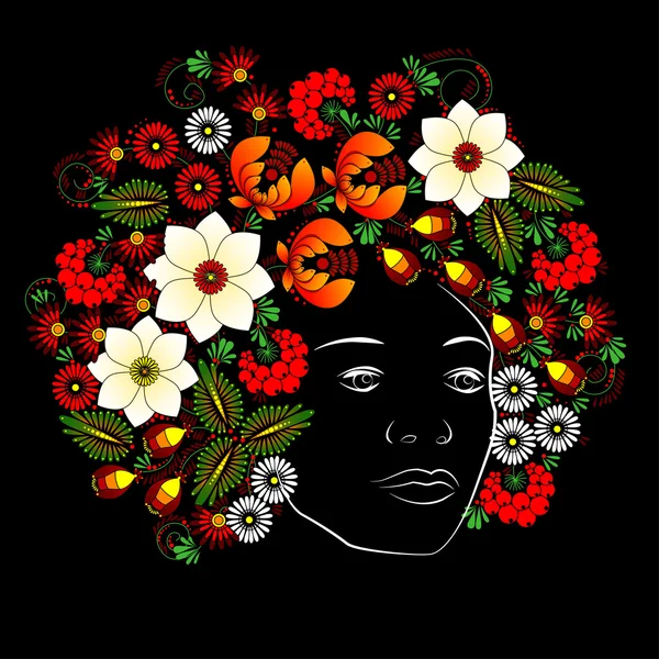 Flower. Woman's face. Vector in Ukrainian traditional painting — Stock Vector