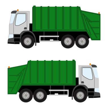 Çöp yeşili kamyon makinesi seti çöp çöp vektör resmini sıralayan geri dönüşüm makinası