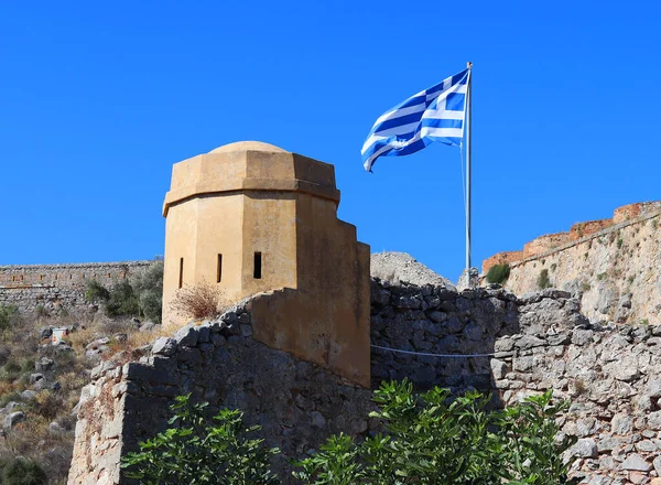 Antica Fortezza Bandiera Greca Cima — Foto Stock