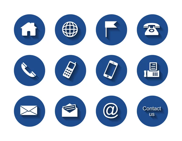 Contact icons, round, long shadow, blue