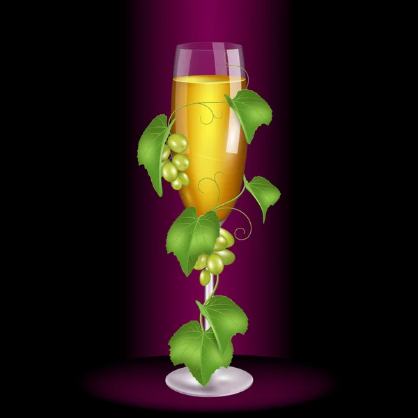 Bardak beyaz şarap asma sarılmış. Yüksek kaliteli vektör