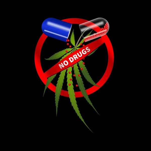 药片的大麻，禁止登录一个黑色的背景 — 图库矢量图片