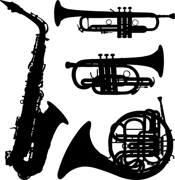 Silhouettes of wind instruments — Stock Vector