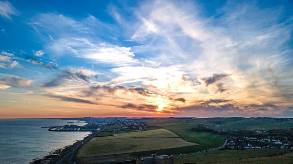 Letecký Pohled Západ Slunce Brightonu Výhledem Útesy — Stock fotografie