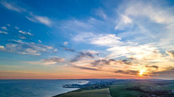 Letecký Pohled Západ Slunce Brightonu Výhledem Útesy — Stock fotografie