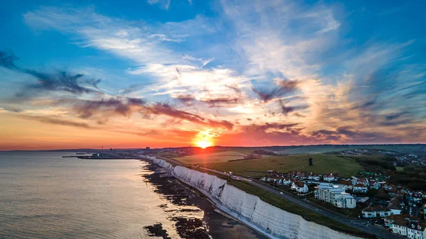 Luchtfoto Van Zonsondergang Door Brighton Met Uitzicht Kliffen — Stockfoto