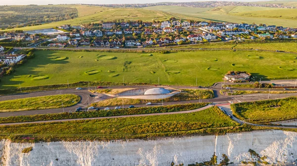Luchtfoto Van Brighton Klif Site Met Zichtbare Dips Vilt Durring — Stockfoto