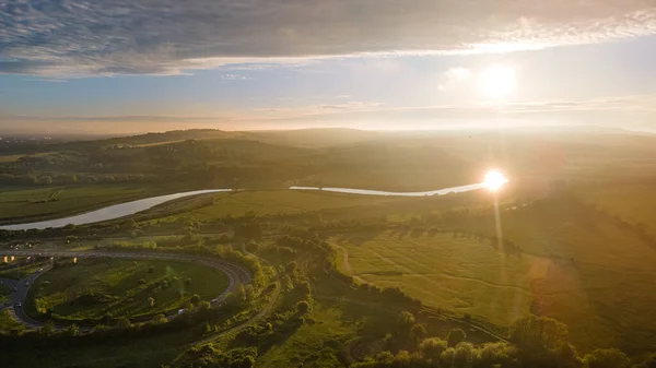 Luftaufnahme Eines Flusses Bei Sonnenuntergang Von Shoreham — Stockfoto