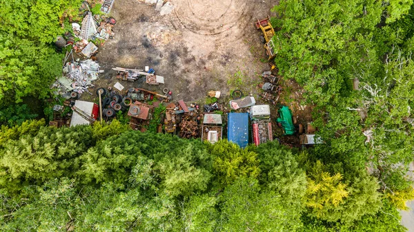 Veduta Aerea Del Cantiere Abbandono Con Pochi Veicoli Lasciati Marcire — Foto Stock