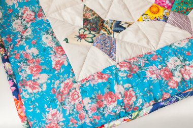 Patchwork Yorgan. Patchwork yorgan arka plan olarak bir parçası. Çiçek p