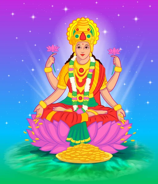 Indische godin Lakshmi vectorillustratie — Stockvector