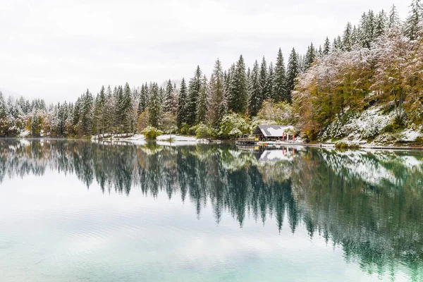 Vista Panorámica Del Lago Nevado Fusine Italia —  Fotos de Stock