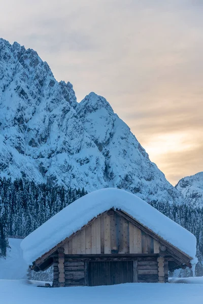 Dopo Nevicata Ultime Luci Del Crepuscolo Sappada Magia Delle Dolomiti — Foto Stock