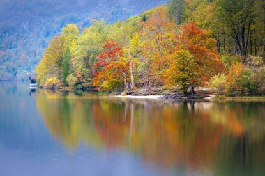 Slovenia 'da Bohinj Gölü ile sonbahar manzarası