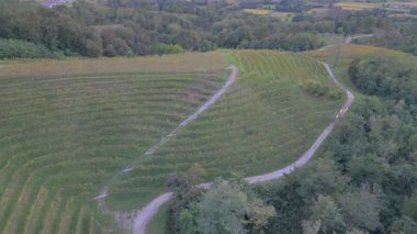 Alanlar arasında kıvrımlı yolların hava görünümü