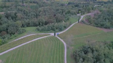 Dönen yolların tarlalar arasındaki hava görüntüsü