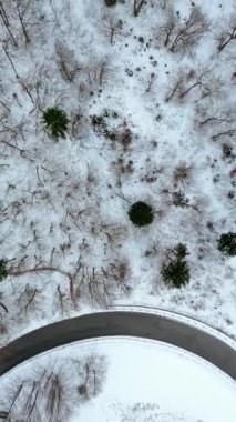 Kışın Fontanone di Goriuda Şelalesi yakınlarındaki yol manzarası, İtalyan Alpleri.