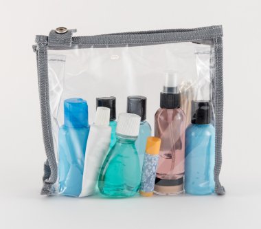 Travel Toiletries in Clear Plastic Bag clipart