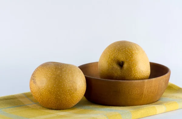 Asian Pears on Yellow Plaid Napkin — Stock Photo, Image