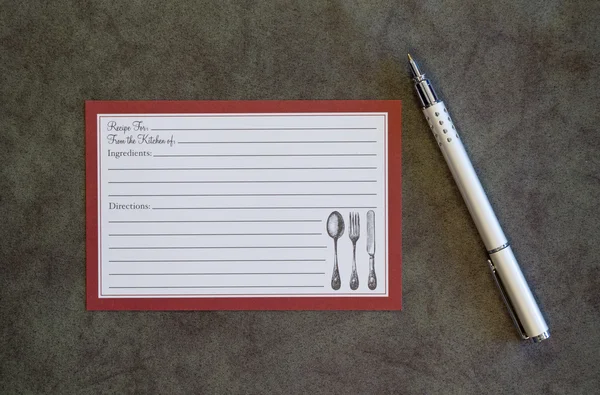 Κάρτα συνταγή κενό και στυλό — Φωτογραφία Αρχείου