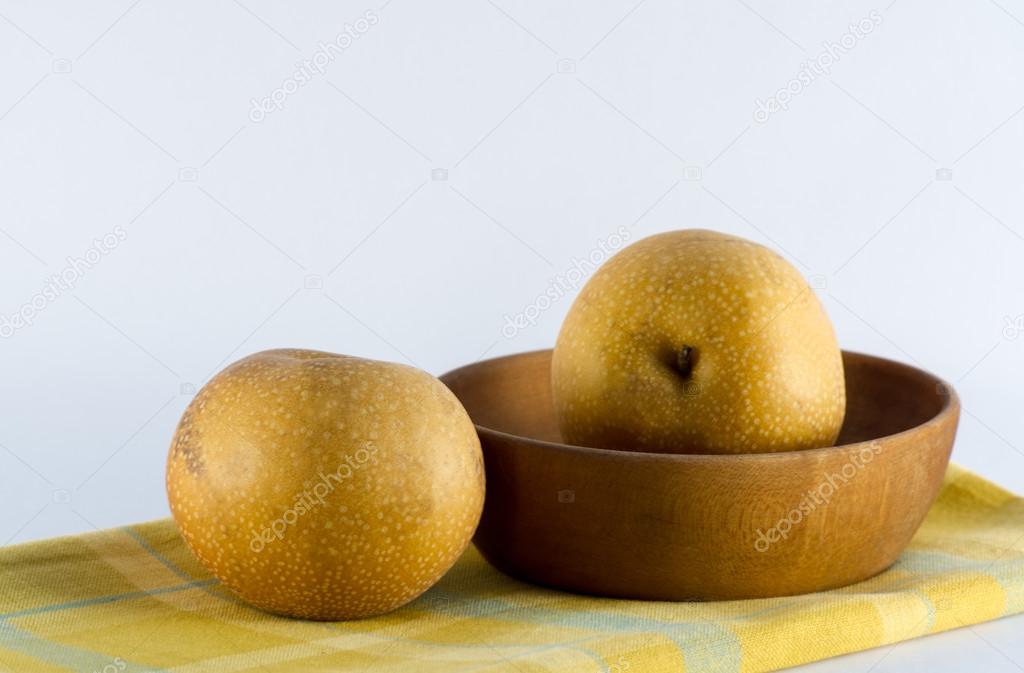Asian Pears on Yellow Plaid Napkin
