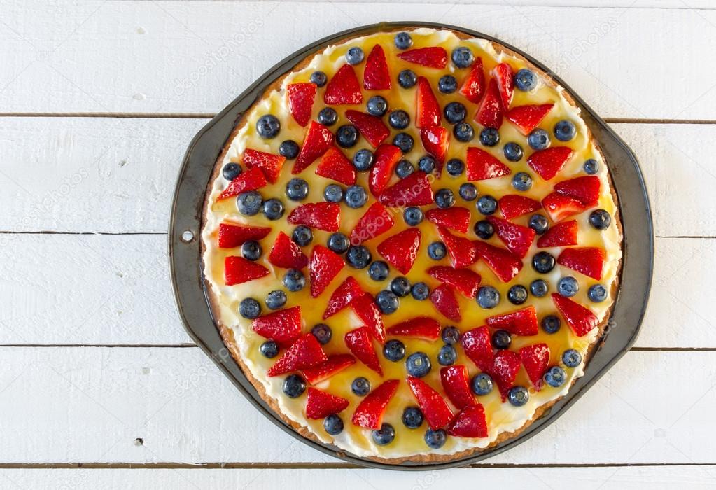 Fruit Pizza on Rustic White Planks